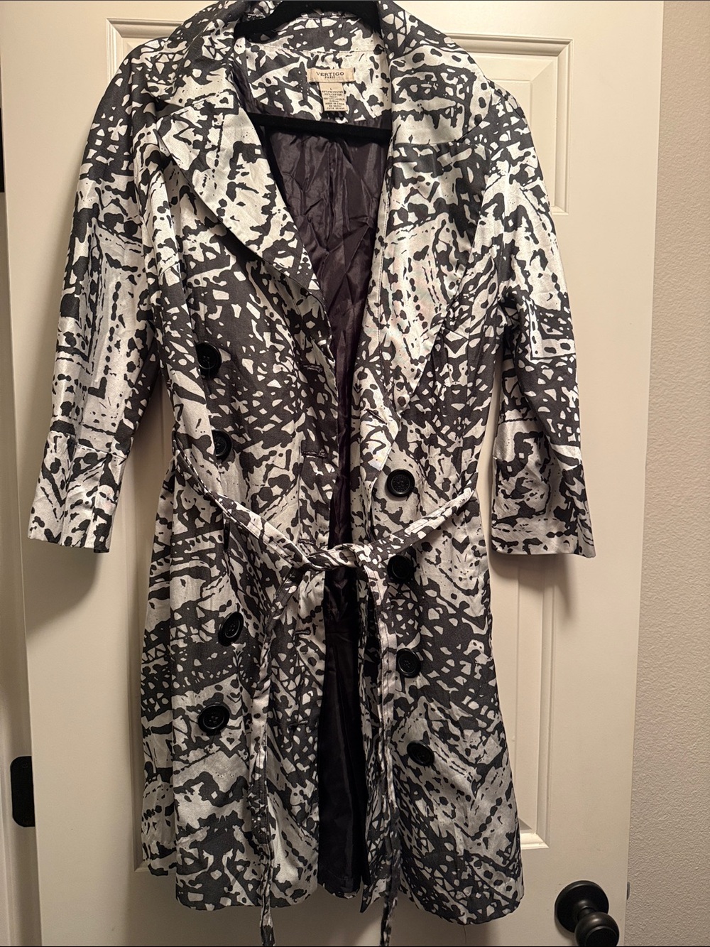 Vertigo Paris Black & White Abstract Trench Coat